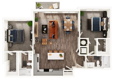 Floor plan for 2 beds, 2 baths, 1170 sqft